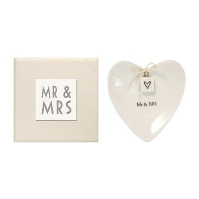 Mr & Mrs Heart Shaped Ring Dish In Gift Box Porcelain WEDDING PARTY SUPPLIES