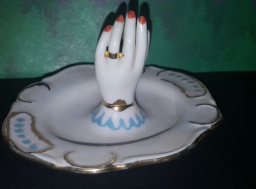 Vintage ring jewelry holder tray hand painted HAND gold trim 4