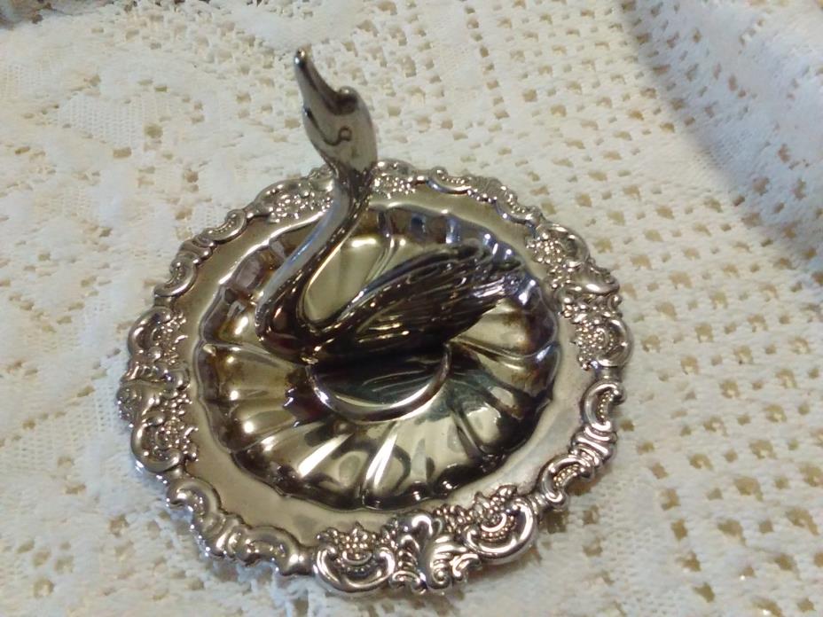 Vintage 1960s Silver Plate Swan Ring Holder Jewelry Dish