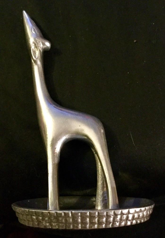 Vintage Long Neck Giraffe Figurine ~ Aluminum ~ Ring and Jewelry Holder plate