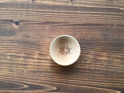 3 Letter CURLY Monogram Personalized Engraved Wooden Ring Bowl Dish