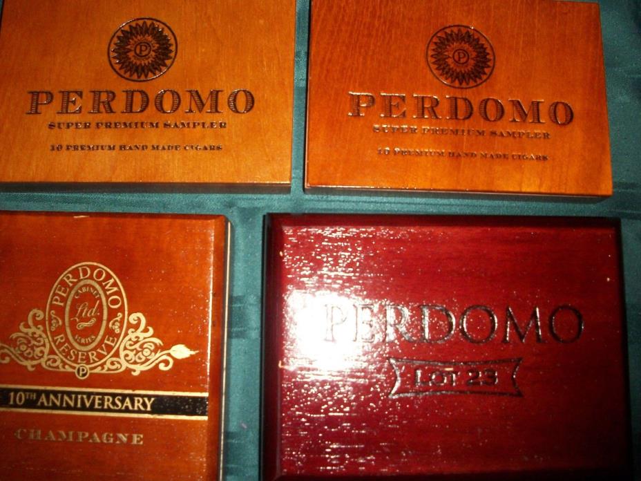 4 Vtg. PERDOMO Collectible Wooden CIGAR BOXES 10th Anniversary-TABACALERA-LOT 23
