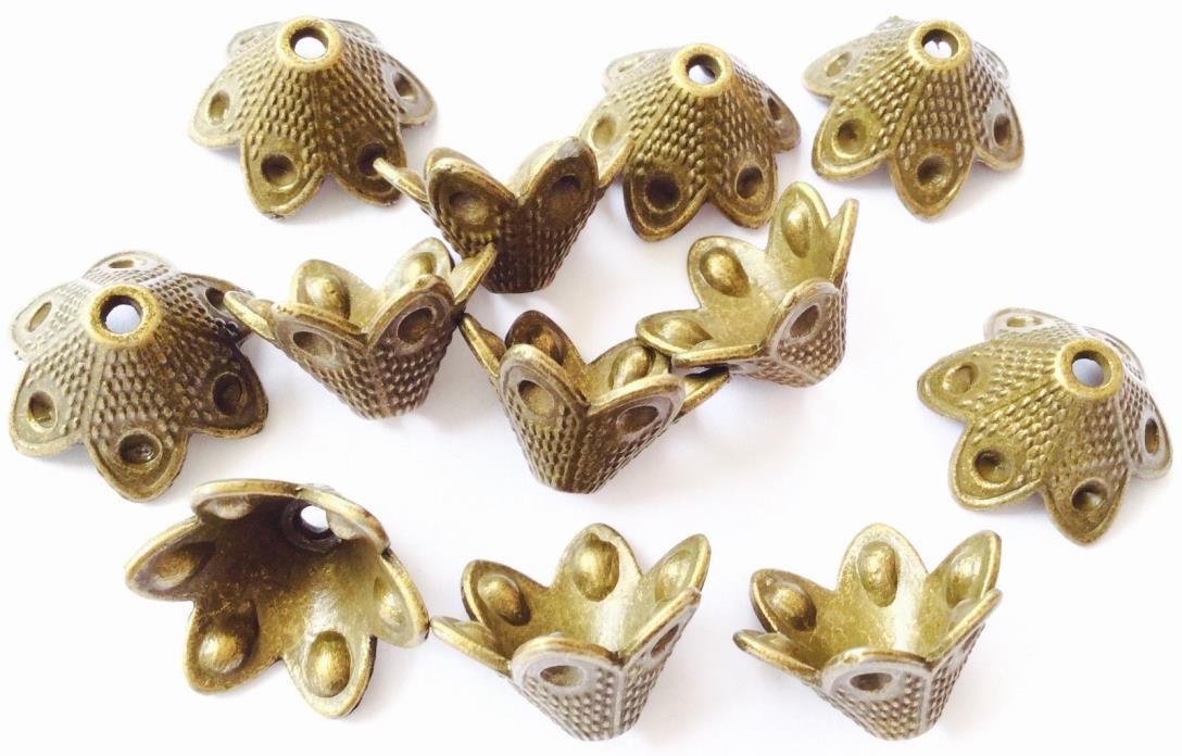 24 Fancy Flower Antique Bronze Decor Bead Caps Beading Supplies