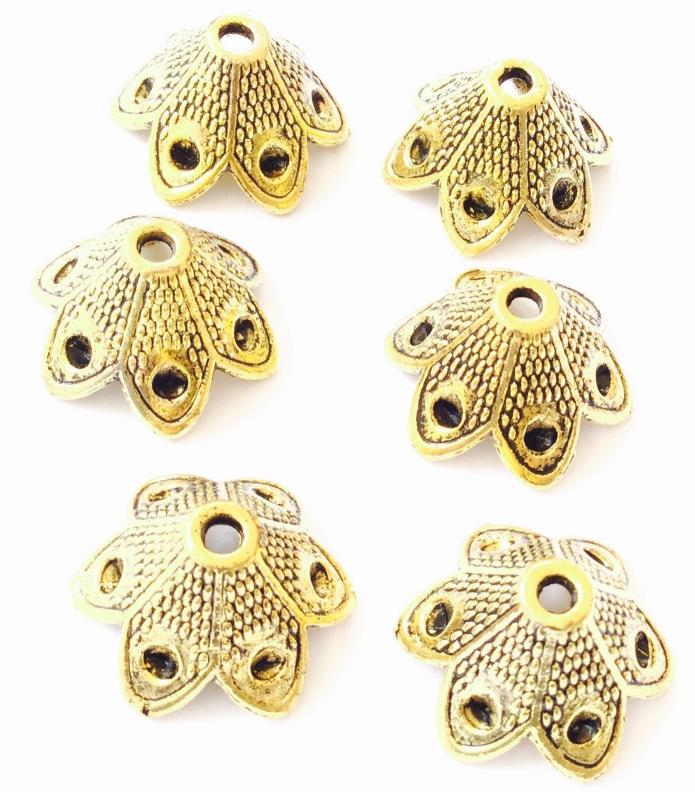 6 Fancy Flower Antique Gold Decor Bead Caps Beading Supplies