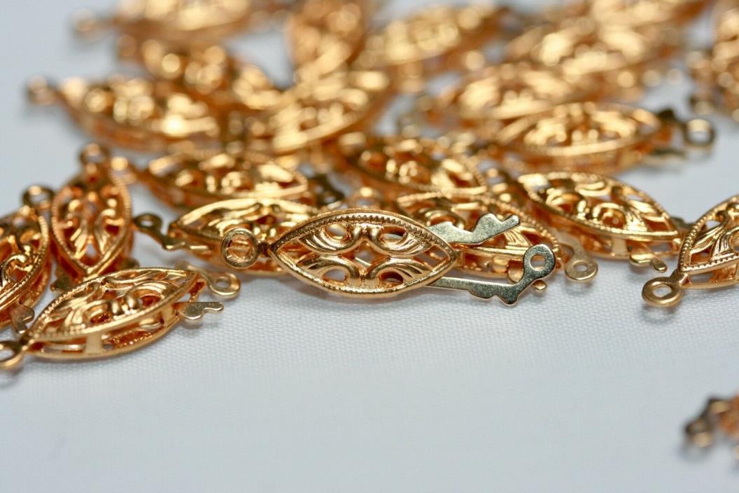 Vintage Japaness Filigree Gold Tone Box Clasps For Jewelry Making (20)