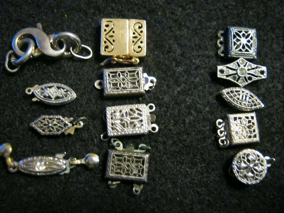 8 Vintage Sterling & 835 Silver Clasps Single & Double Strand with Extras