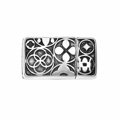 Magnetic Clasp, Celtic Symbols Fits 10mm Flat Cord, 1 Set, Ant. Silver Plated