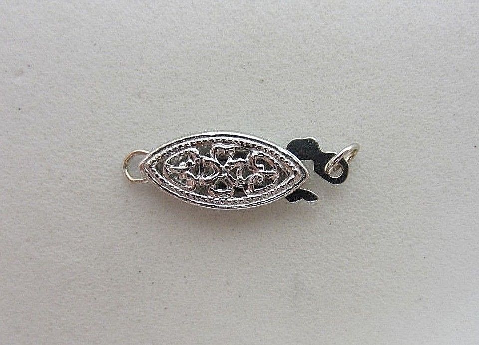 14K Solid White Gold fish hook style pearl clasp only bead 12 x 5.5mm. filigree