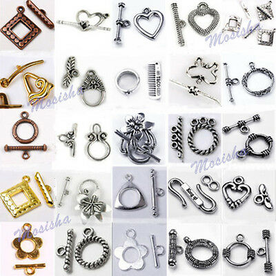 Bronze Silver Golden Flower Round OT Toggle Clasps Jewelry Findings DIY Set