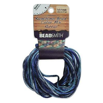 Satin Rattail Cord 1mm Bluetones Mix 4 Color 3 Yds Each