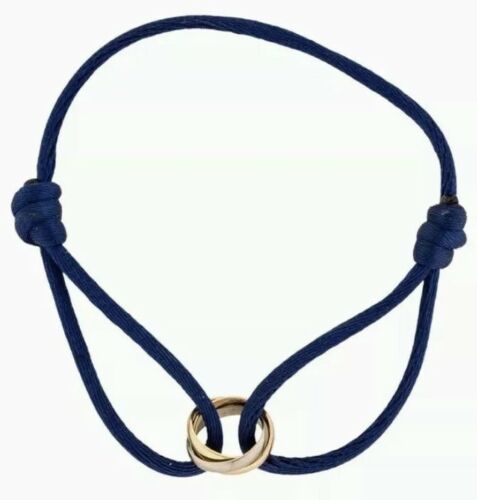 Auth Cartier Navy Blue Silk Cord Rope Replacement Love Trinity Bracelet 16.5inch