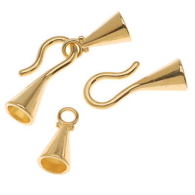 22K Gold Plated Cone Shaped Hook & Eye Cord Ends -Fits Up To 6.2mm Cord (4 Sets)