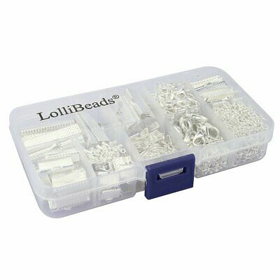 620 Pcs LolliBeads TM Assorted Size Silver Plated Ribbon Pinch Crimps Kit New