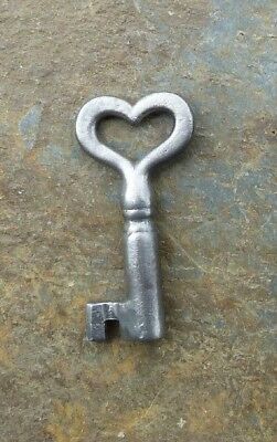 Antique Heart Shaped Bow Steel Barrel Key  1-3/4