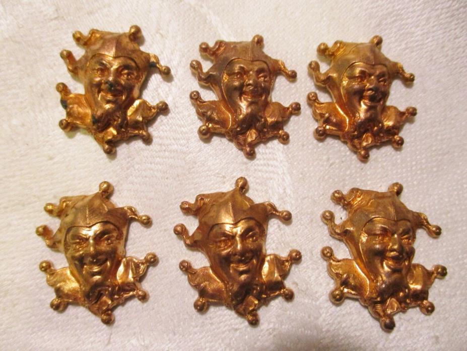 Vintage Jester or Harlequin Head Heavy Struck Brass Stampings Jewelry Components