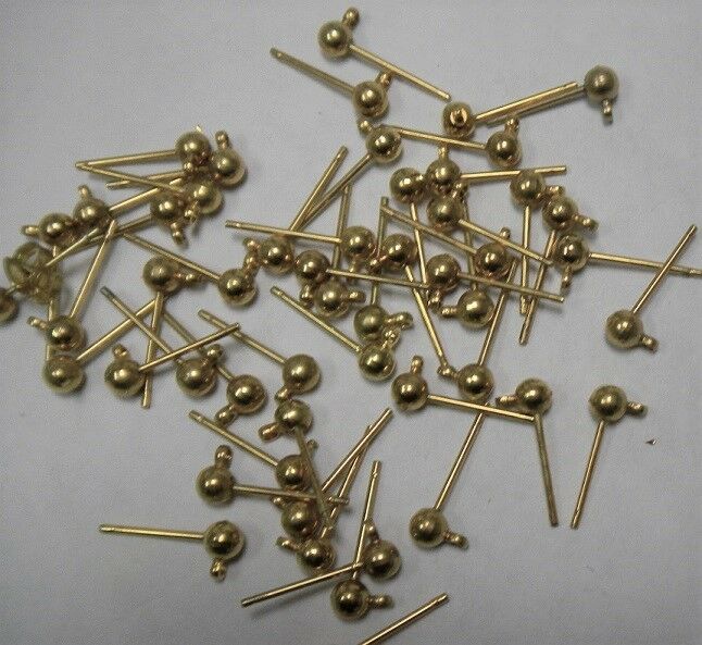 20set 14K GOLD FILLED 3MM ROUND BALL  EARRING POSTS WITH CLOSED LOOP, WITH NUTS