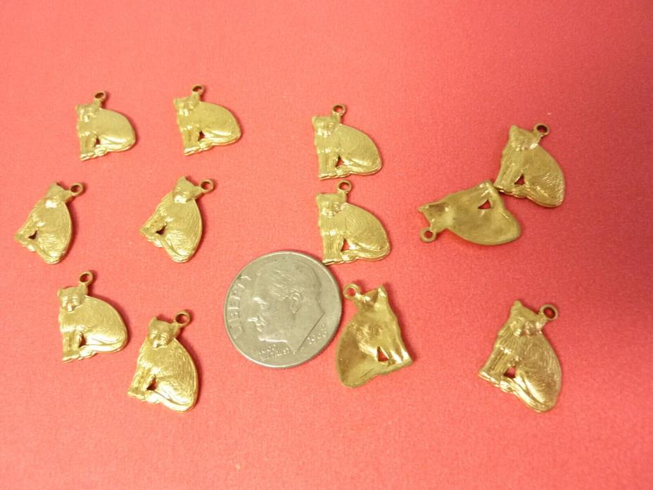 Brass castings charms from early 90s SITTING CAT for earring dangles A6