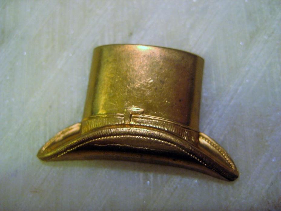 1 Vintage Brass Top Hat Stamping, Leprechaun Stove Top, Trim Embellishment