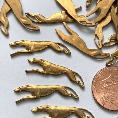 Vintage Brass Greyhound Dog Stampings / Findings 26x7 Charms (6)