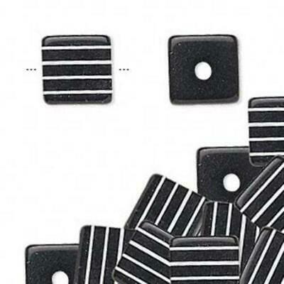 10 Retro Striped Black & White 11mm Resin Cube Beads