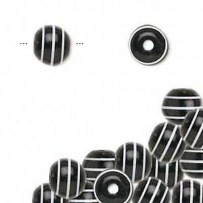 20 Black & White Funky Retro Striped Acrylic Beads 8mm
