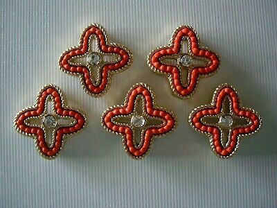 2 Hole Slider Beads Beaded Clover Peach Coral in Gold Setting #5