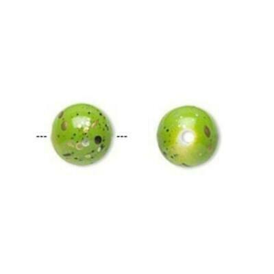 20 Retro Lime Green Silver Gold Black Paint Spattered 10mm Round Beads