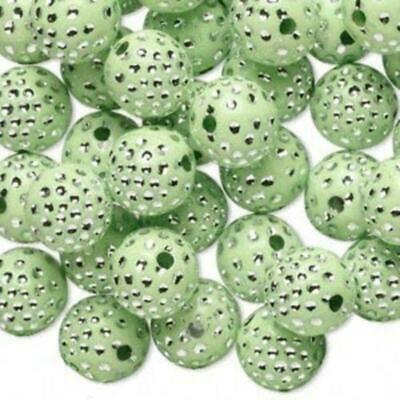 Retro Lime Green Silver Polka Dot 10mm Round Beads 20 pcs