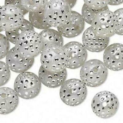 20 Retro Dove Grey & Silver Polka Dot 10mm Round Beads