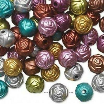 20 Mixed Color Gold Teal Red Rose Bud 8mm Round Beads