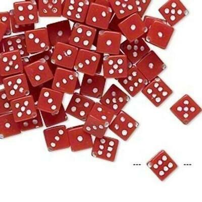 Red Retro 7mm Square Diagonal Cube Dice Game Beads With White Dots 100 pcs