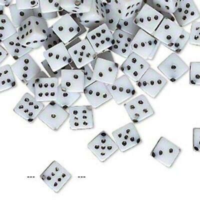 100 White Retro 7mm Square Diagonal Cube Dice Game Beads With Black Dots