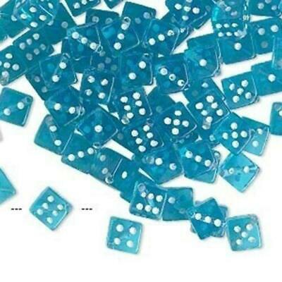 100 Transparent Turquoise Blue 7mm Square Diagonal Cube Dice Beads White Dots