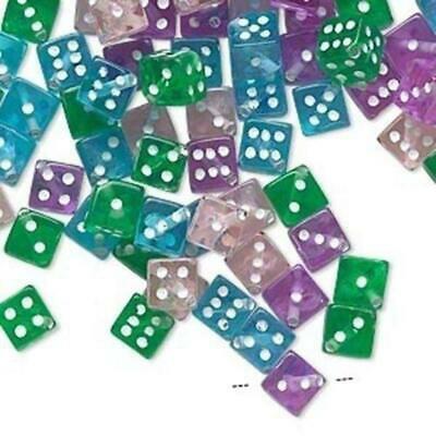100 Mixed Color Retro 7mm Square Diagonal Cube Dice Beads Pink Purple Blue Green