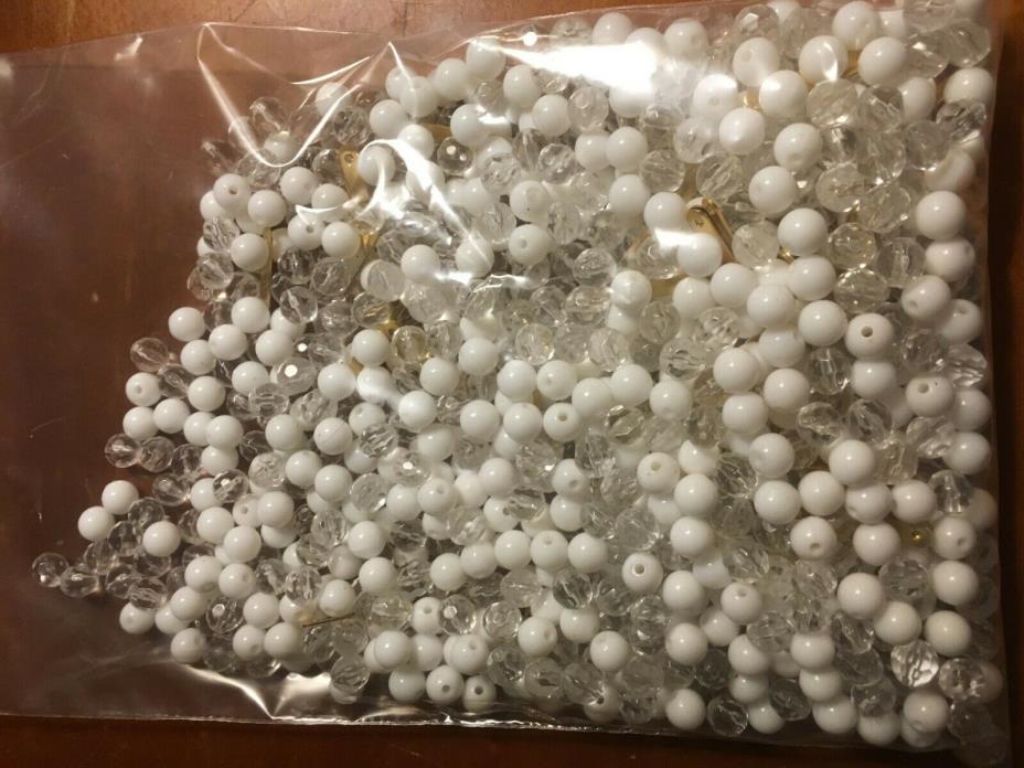 9 oz Pk Clear Faceted & Smooth White Round Acrylic Beads-6mm-Hundreds of Beads