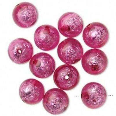 Handcrafted Fuchsia Pink Silver Foil 16mm Round Resin Beads 6 pcs