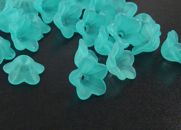 Acrylic Bead 300 Bell Daisy Flower Aqua Blue Frosted 13mm x 7mm (1015luc13m6-28)
