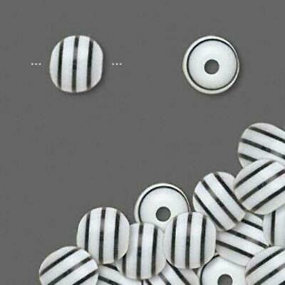 10 Retro Funky Black White Stripe 8mm Round Resin Beads
