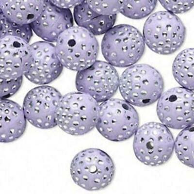 Retro Lavendar & Silver Polka Dot 10mm Round Beads 20 pcs