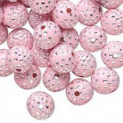 20 Retro Awareness Pink Polka Dot 10mm Round Beads