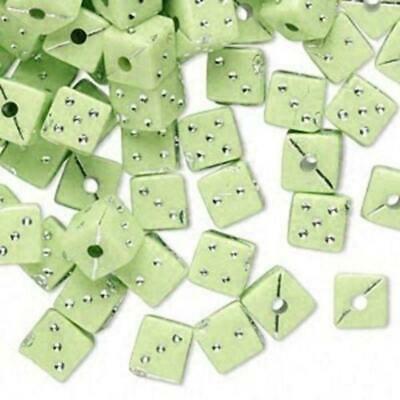 20 Retro Lime Green & Silver 6mm Fun Cube Dice Beads