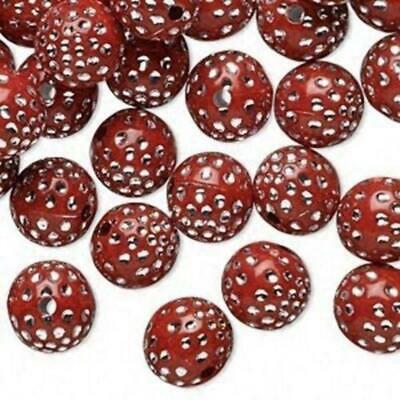 20 Fun Retro Red & Silver Polka Dot 10mm Round Beads