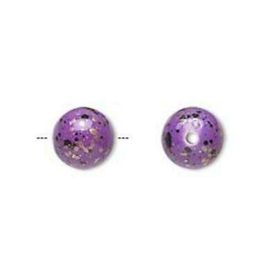 50 Purple Silver Gold & Black Paint Spattered 80s Retro 10mm Round Beads