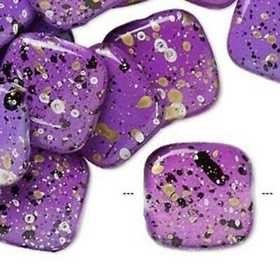 20 Purple Silver Gold & Black Paint Spattered 80s Retro 17mm Square Beads