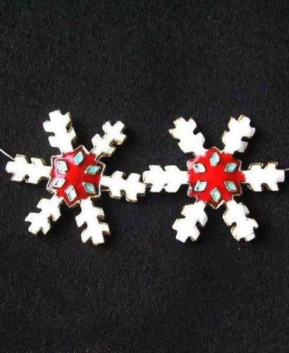 TWO Red CLOISONNE Snowflake CENTERPIECE Beads 8638E