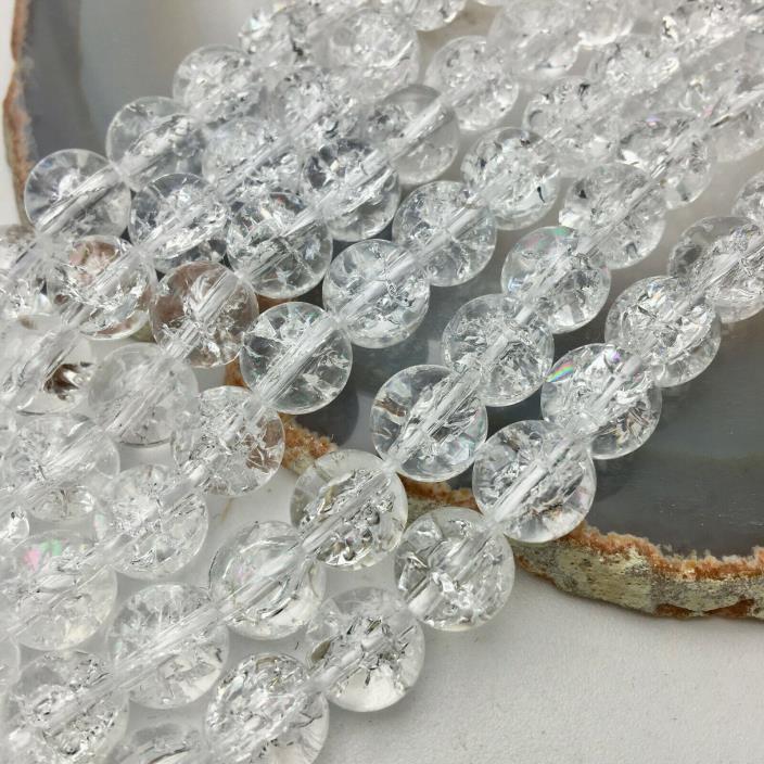 Crackle Clear Quartz Crystal Smooth Round Beads Size 6mm/8mm/10mm 15.5'' Long