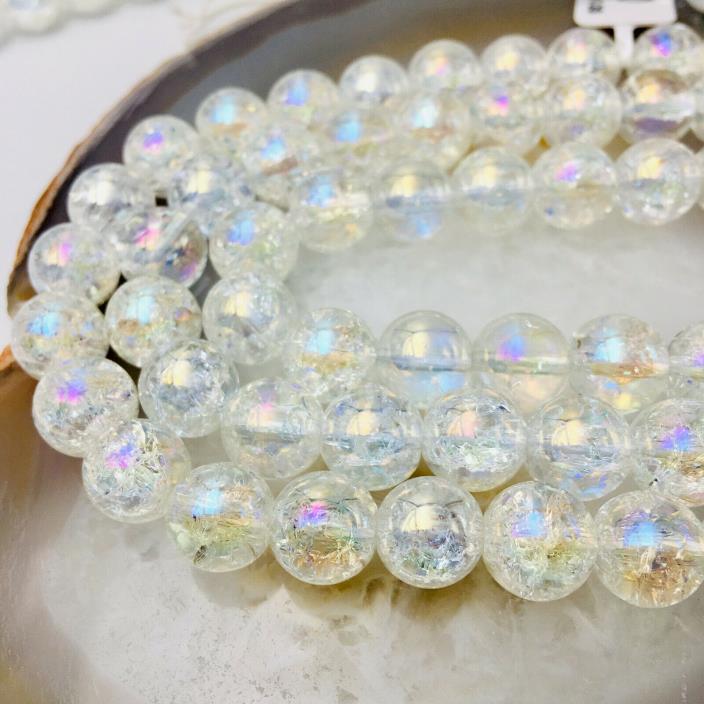 Coated Crackle Quartz Crystal Smooth Round Beads Size 6mm/8mm/10mm 15.5'' Long