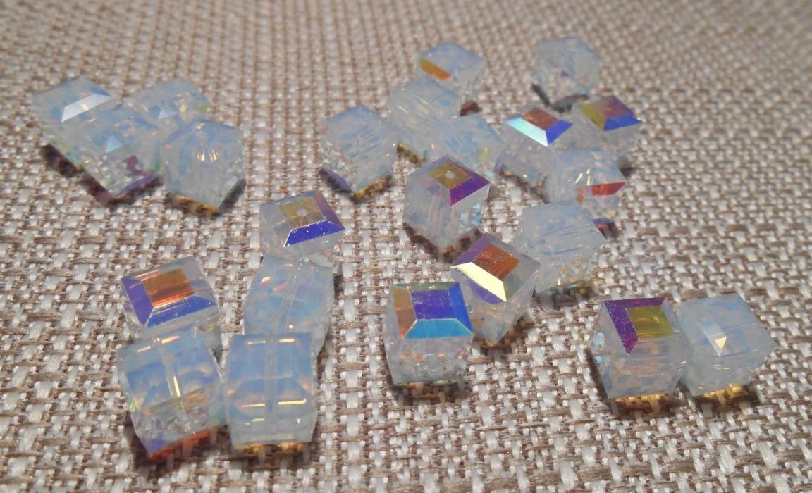 24 Pcs Swarovski 8mm 5601 White Opal AB Crystal Cube Beads USA Seller