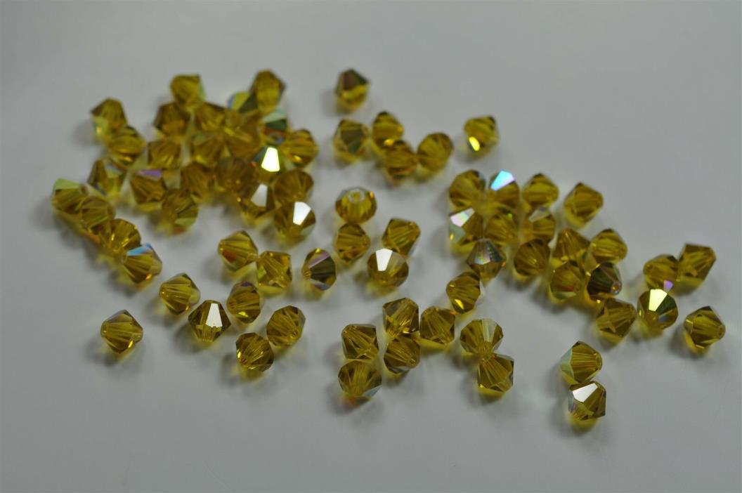 72 Swarovski 5mm Lime AB Bicone Shape Crystal Beads #5301 -V4439