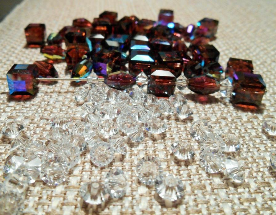 48 pcs Swarovski Crystal Mix Lot 5200, 5601 Burgundy AB Crystal Beads & Spacers